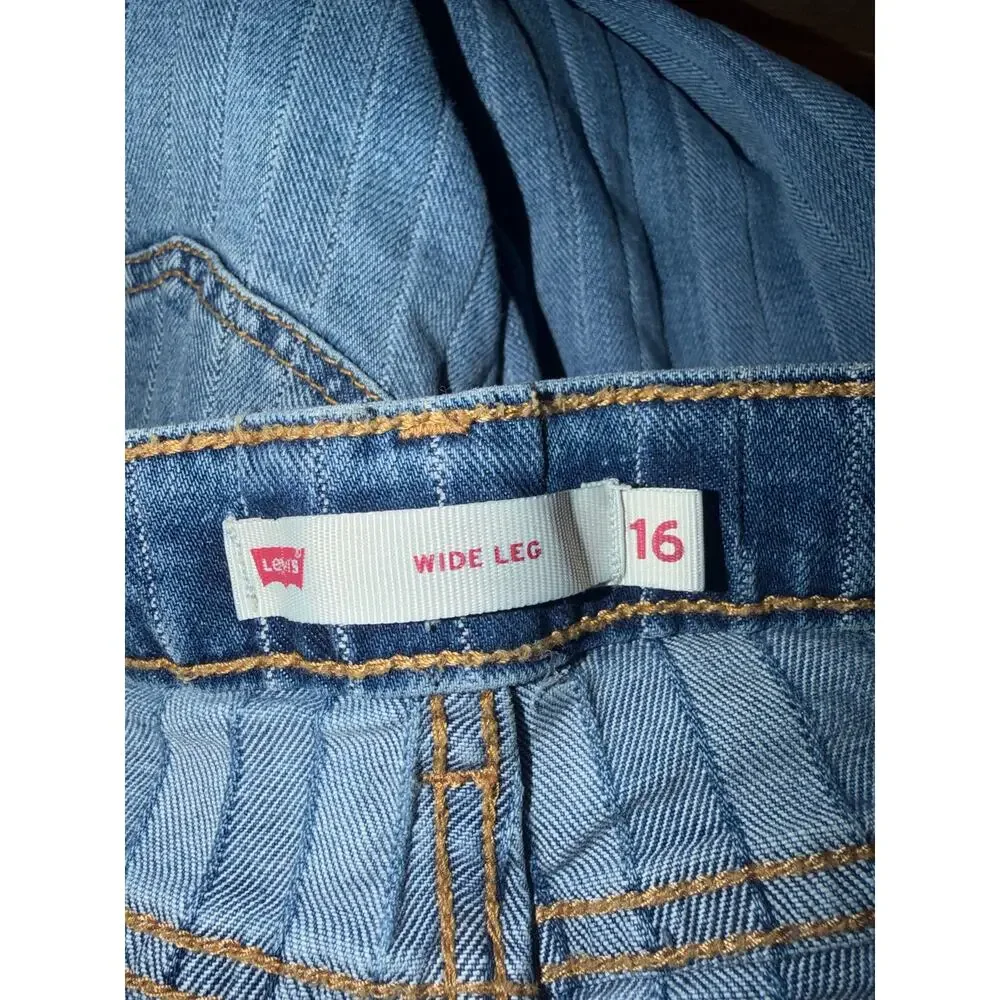 Levi’s girls stripe wide leg blue jeans with adjustable waistband